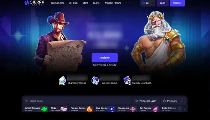 Captura del sitio web de Sierra Casino