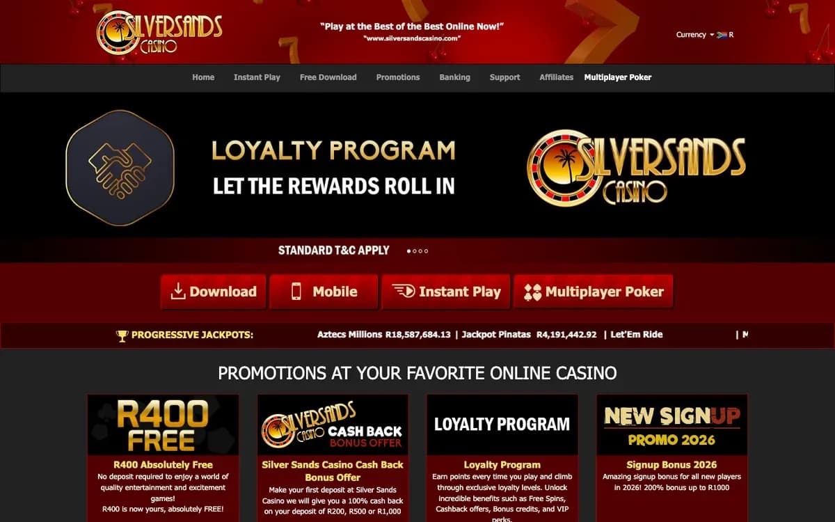 Captura del sitio web de Silver Sands Casino