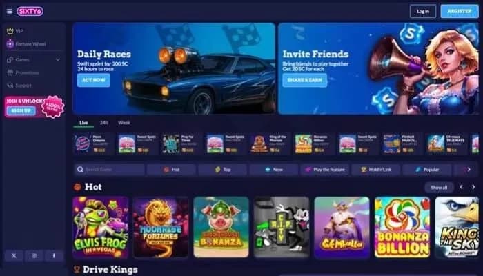 Captura del sitio web de Sixty6 Casino