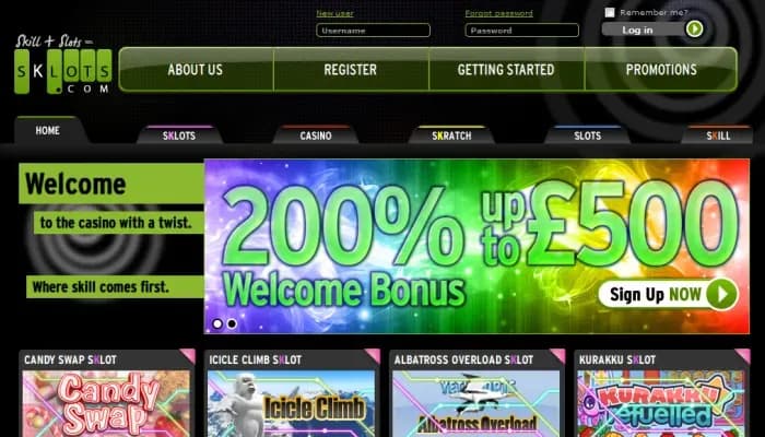 Captura del sitio web de Sklots Casino