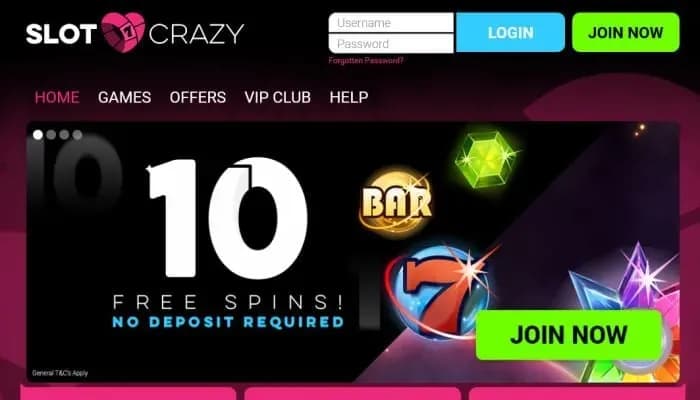 Captura del sitio web de Slot Crazy Casino