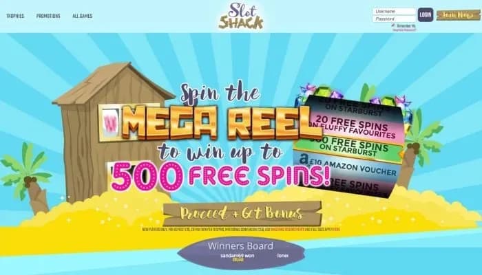 Captura del sitio web de Slot Shack Casino