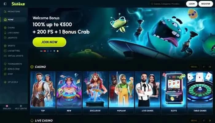Captura del sitio web de Slotexo Casino