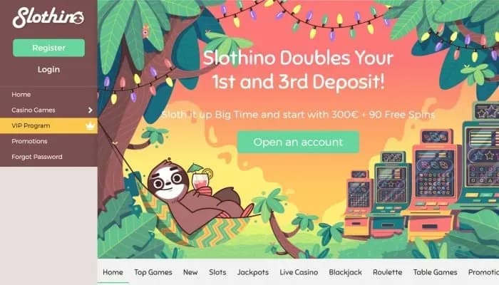 Captura del sitio web de Slothino Casino