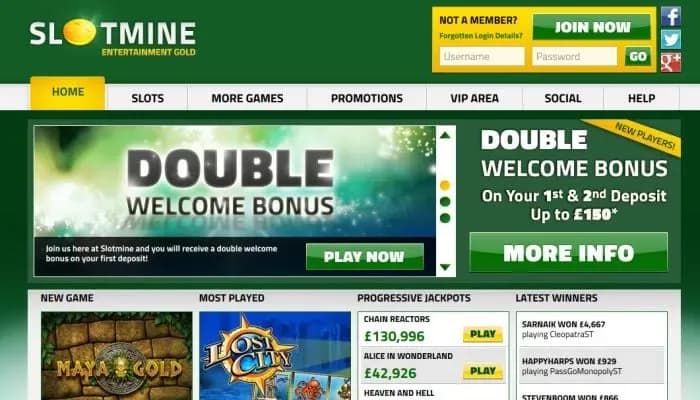 Captura del sitio web de Slotmine Casino