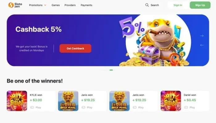Captura del sitio web de Slotozen Casino