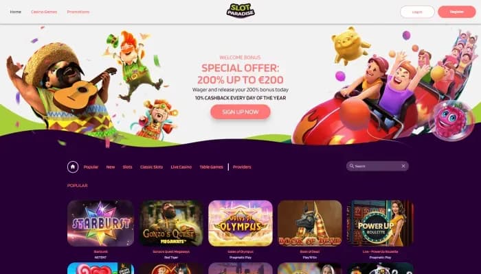 Captura del sitio web de Slotparadise Casino