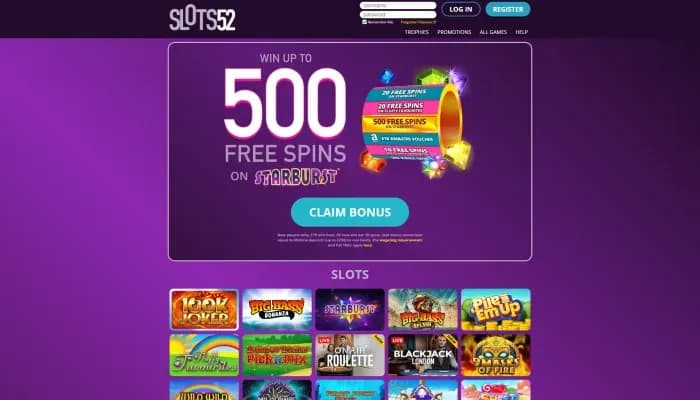 Captura del sitio web de Slots52 Casino