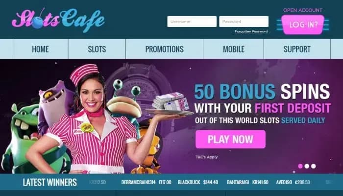 Captura del sitio web de Slots Cafe Casino