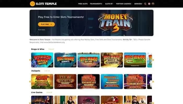 Captura del sitio web de Slots Temple Casino