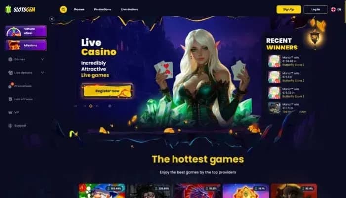 Captura del sitio web de SlotsGem Casino
