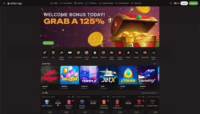 Captura del sitio web de Slotsngo Casino