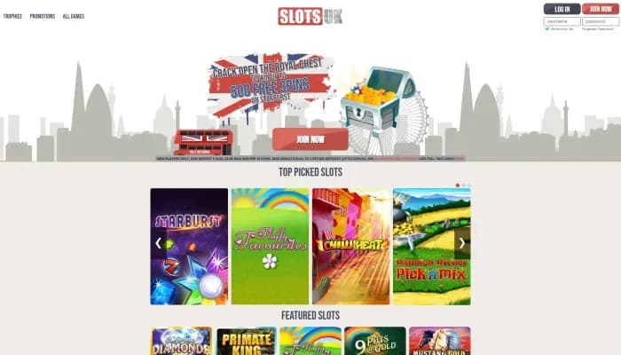 Captura del sitio web de SlotsUK Casino