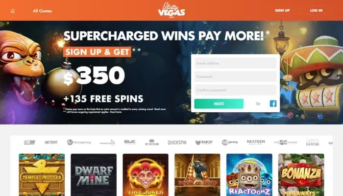 Captura del sitio web de Slotty Vegas Casino