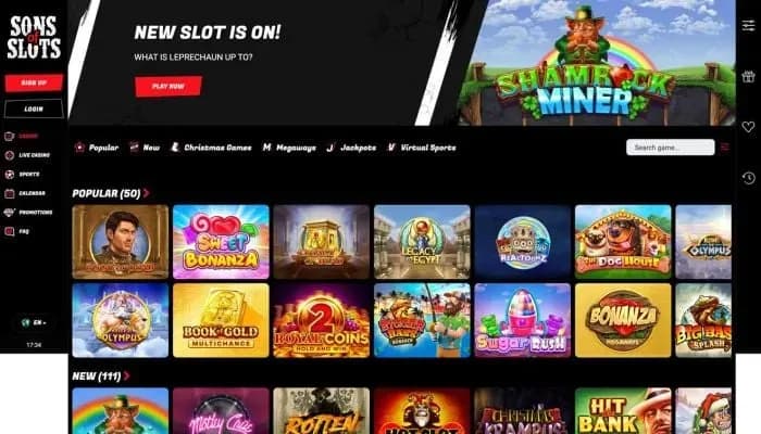 Captura del sitio web de Sons of Slots Casino