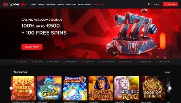 Captura del sitio web de SpiderBets Casino