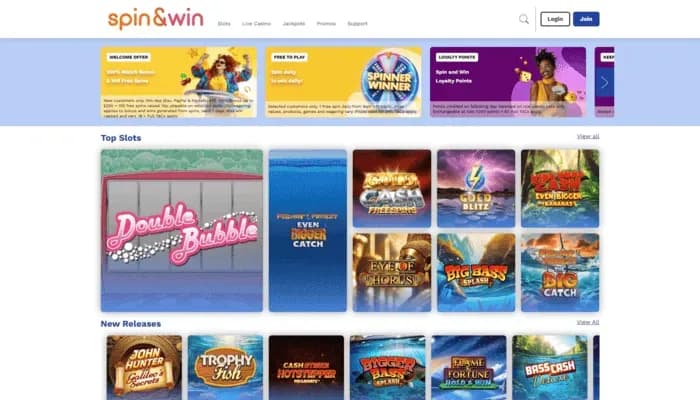 Captura del sitio web de Spin and Win Casino