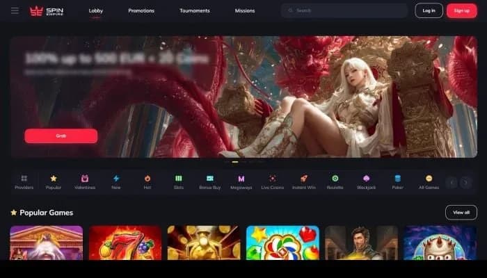 Captura del sitio web de Spin Empire Casino