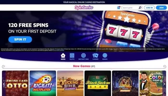 Captura del sitio web de Spin Genie Casino