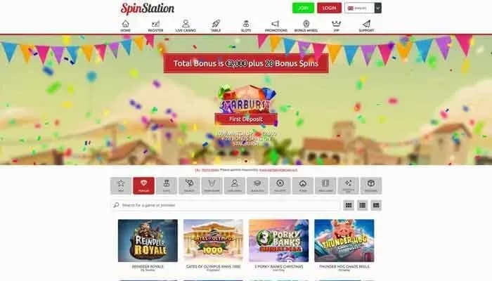 Captura del sitio web de Spin Station Casino