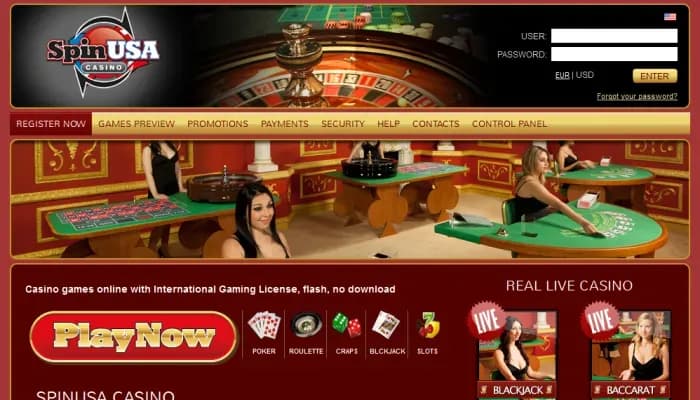 Captura del sitio web de Spin USA Casino