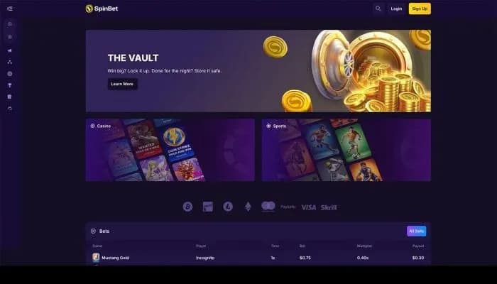 Captura del sitio web de SpinBet Casino