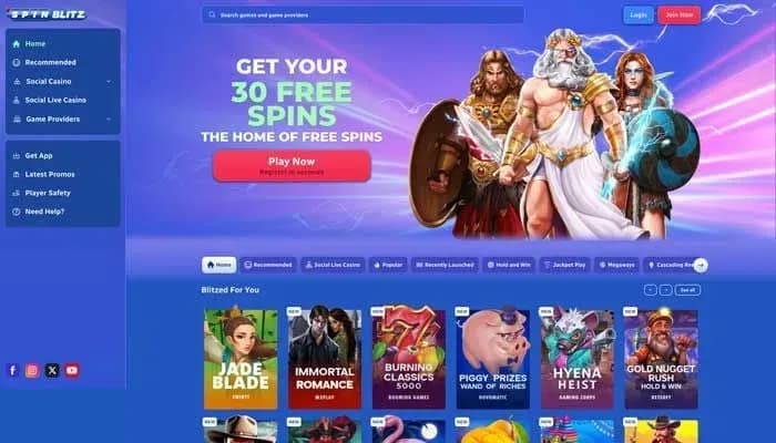 Captura del sitio web de SpinBlitz Casino