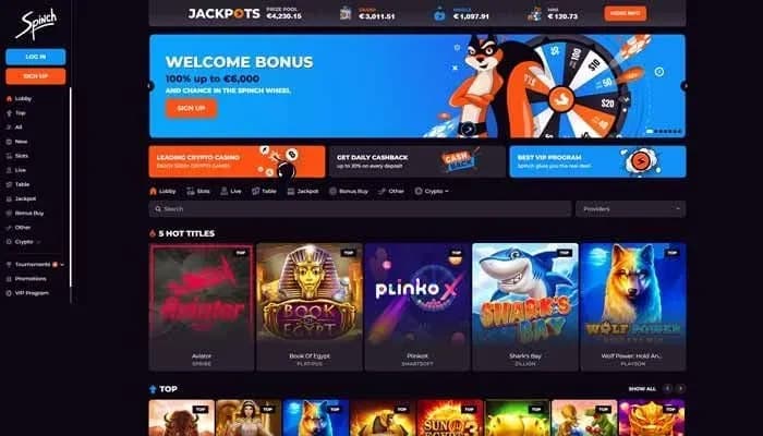 Captura del sitio web de Spinch Casino