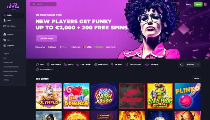 Captura del sitio web de SpinFever Casino