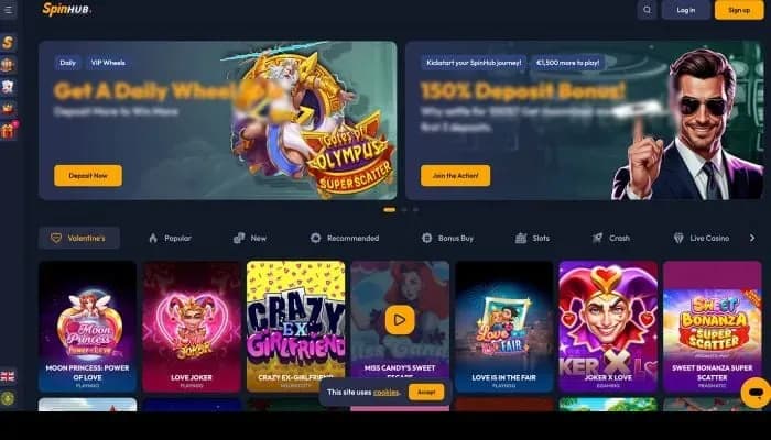 Captura del sitio web de Spinhub Casino