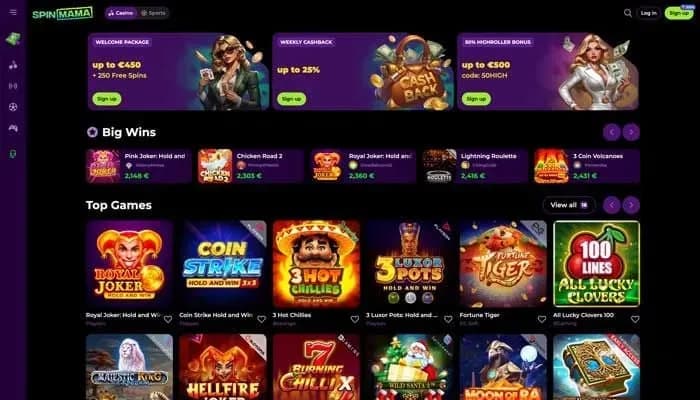 Captura del sitio web de Spinmama Casino