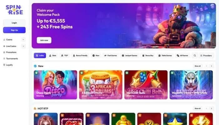 Captura del sitio web de Spinrise Casino