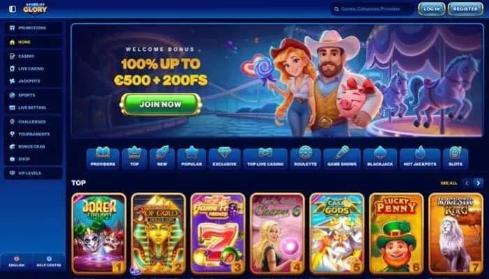Captura del sitio web de Spins of Glory Casino