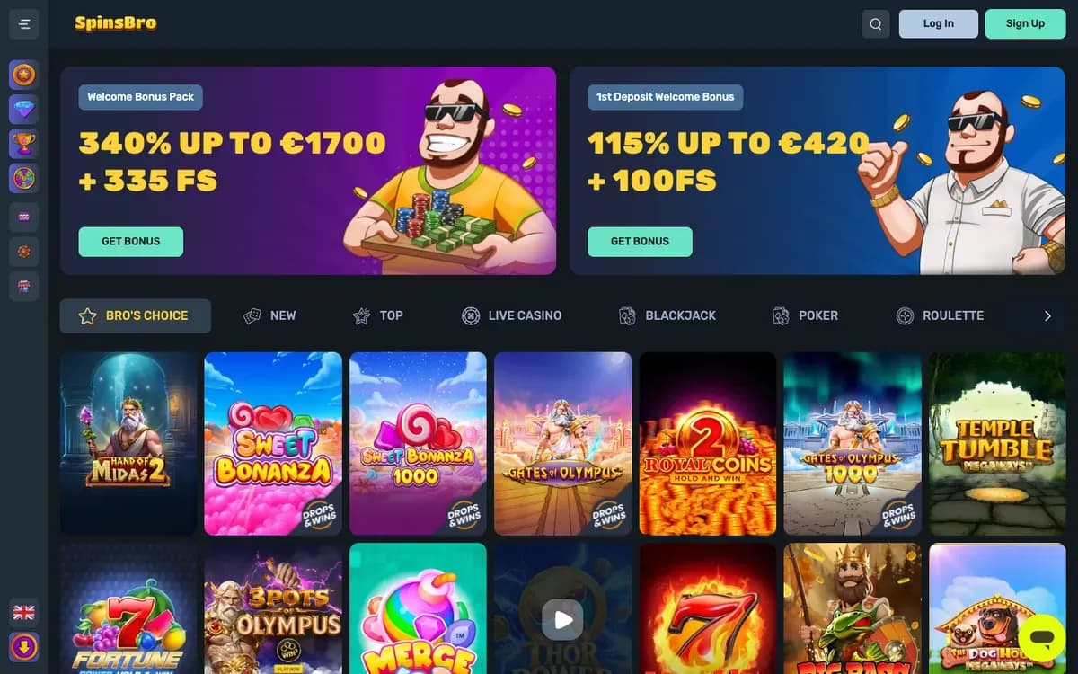Captura del sitio web de SpinsBro Casino
