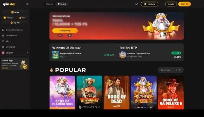 Captura del sitio web de Spinstar Casino