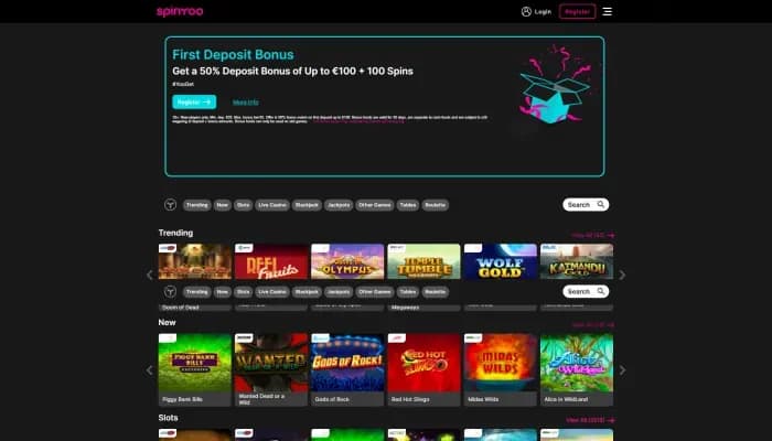 Captura del sitio web de SpinYoo Casino