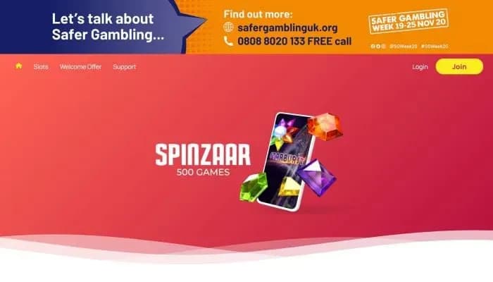 Captura del sitio web de Spinzaar Casino