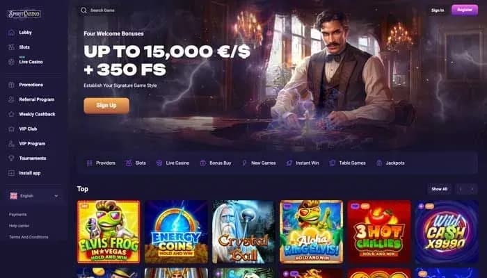 Captura del sitio web de Spirit Casino