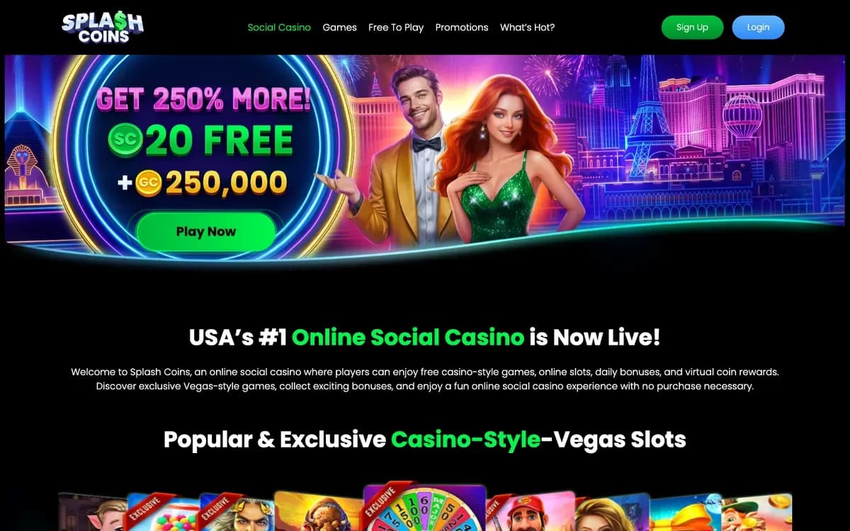 Captura del sitio web de SplashCoins Casino