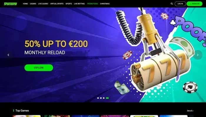 Captura del sitio web de SportoSpin Casino