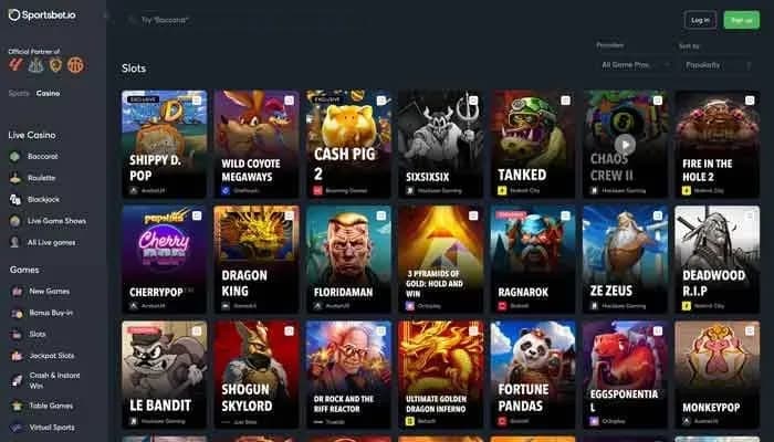 Captura del sitio web de Sportsbet.io Casino
