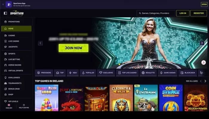 Captura del sitio web de Sportuna Casino