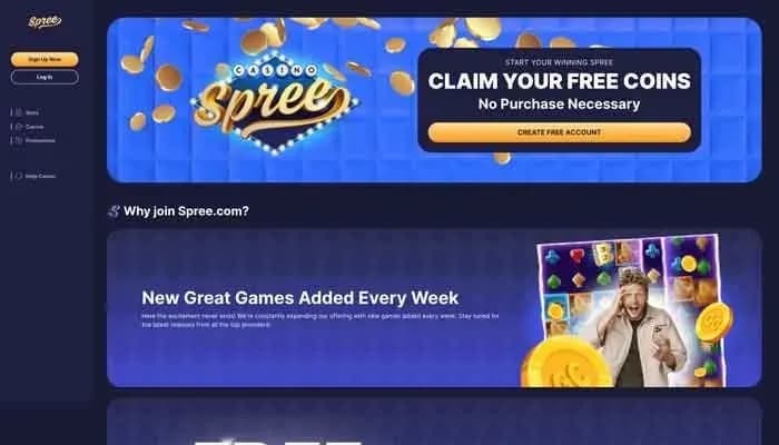 Captura del sitio web de Spree Casino