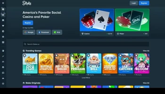 Captura del sitio web de Stake.us Social Casino