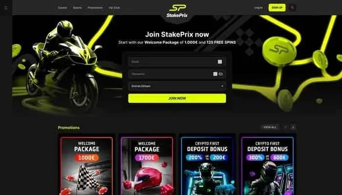 Captura del sitio web de StakePrix Casino