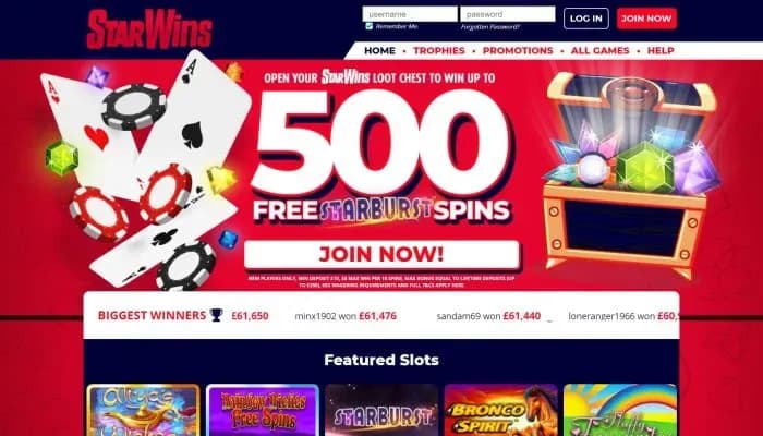 Captura del sitio web de Star Wins Casino