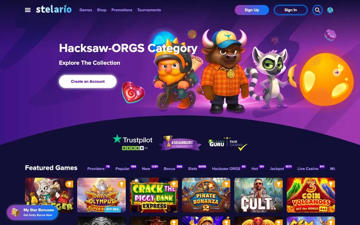 Captura del sitio web de Stelario Casino