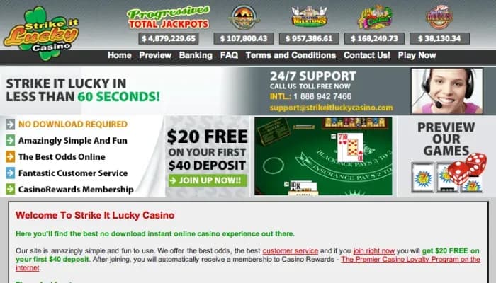 Captura del sitio web de Strike It Lucky Casino