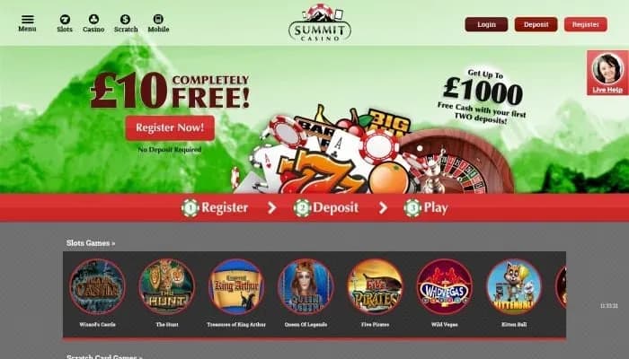 Captura del sitio web de Summit Casino