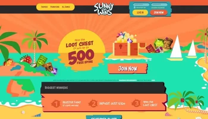 Captura del sitio web de Sunny Wins Casino